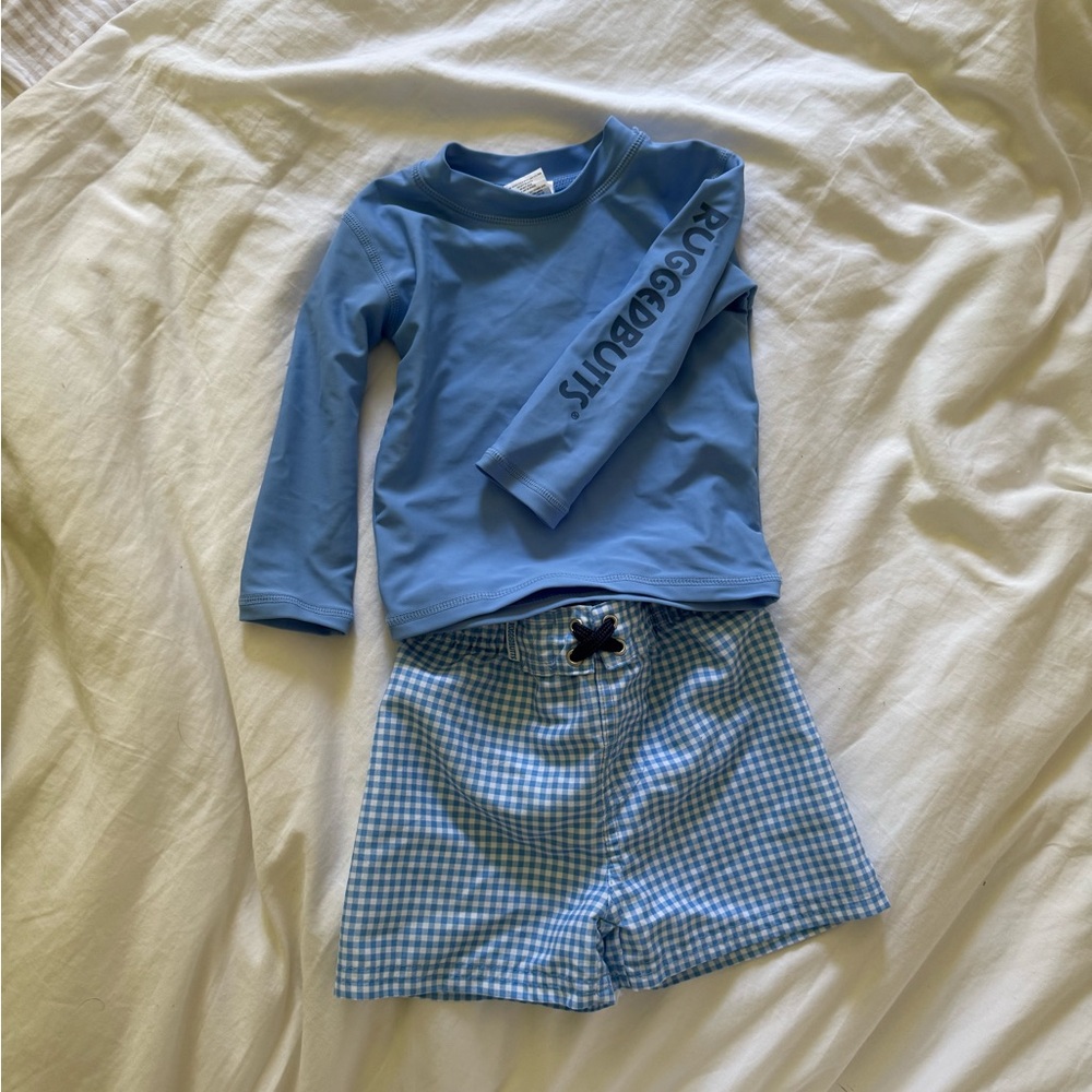 Rugged Butts Toddler Boy Gingham Swimsuit and Swim Shirt 12-18 Months